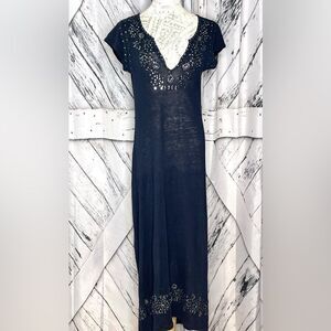 Calypso St Barth Navy Linen Maxi Dress embroidery sequins S